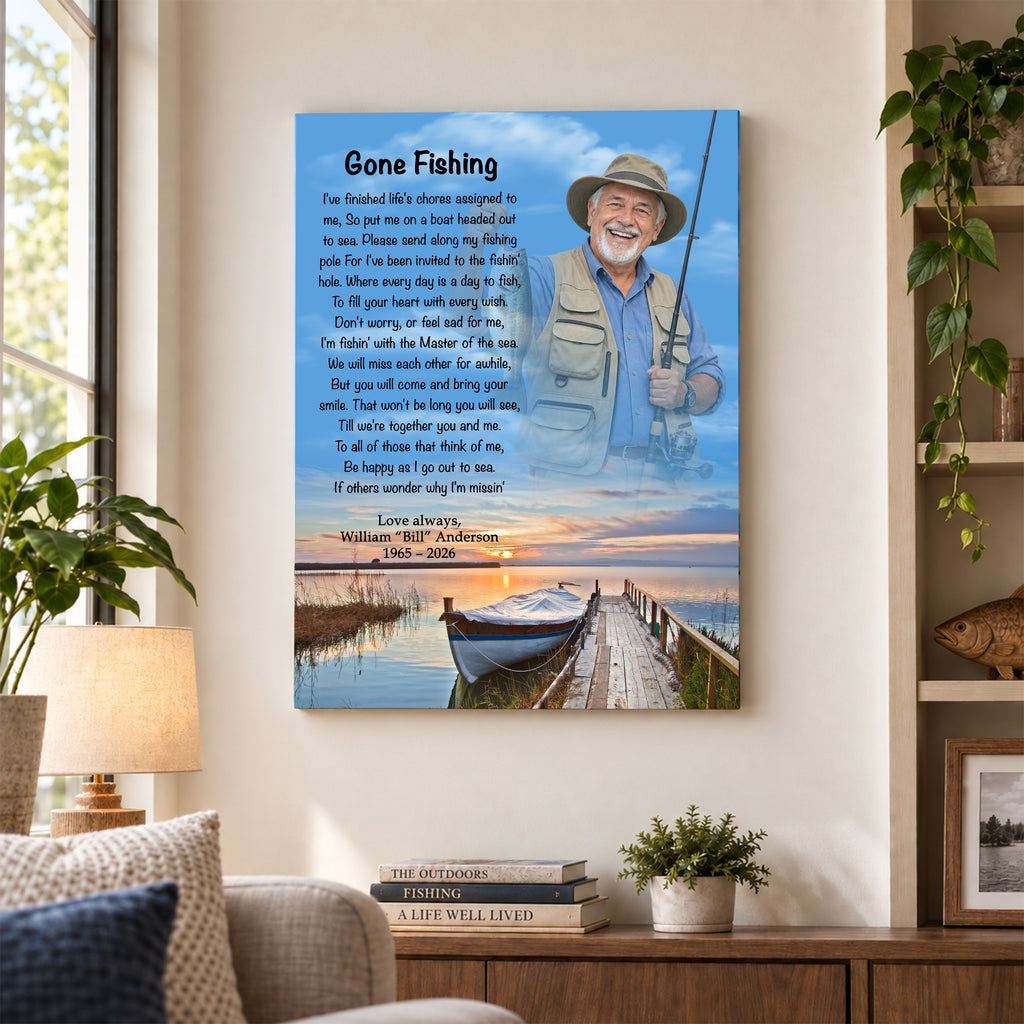 Gone Fishing Memorial Canvas