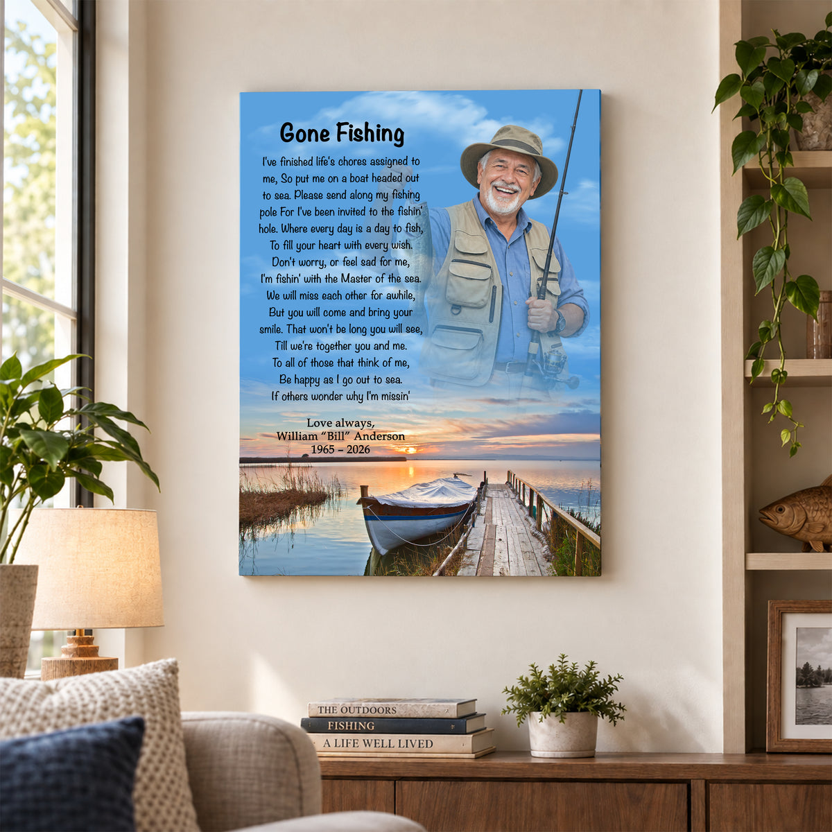 Gone Fishing Memorial Canvas