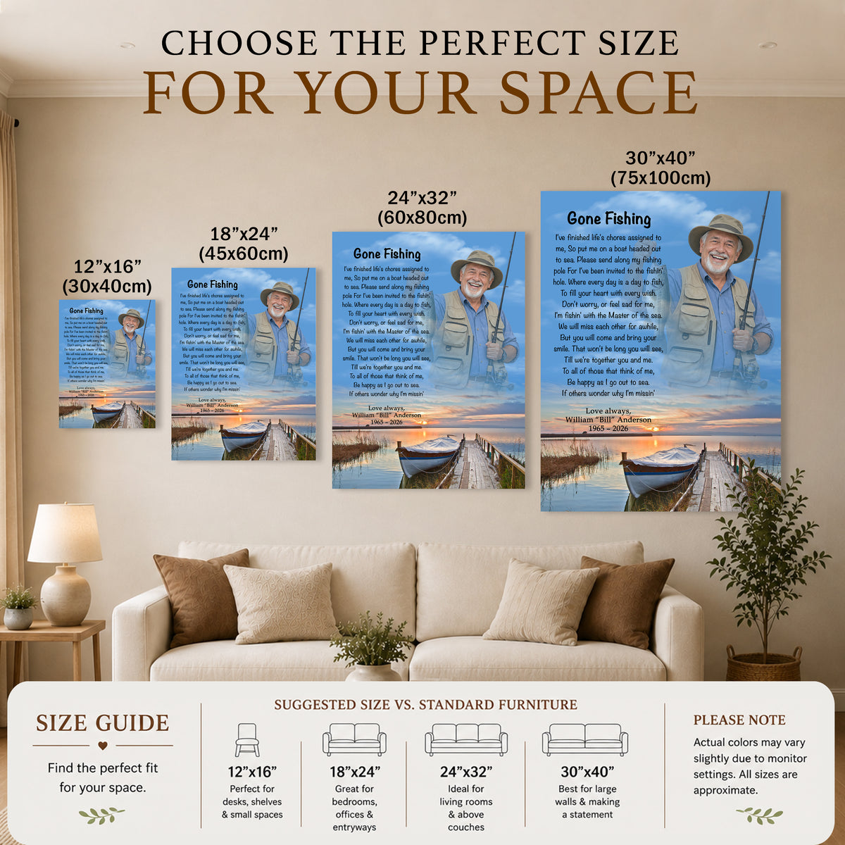 Gone Fishing Memorial Canvas