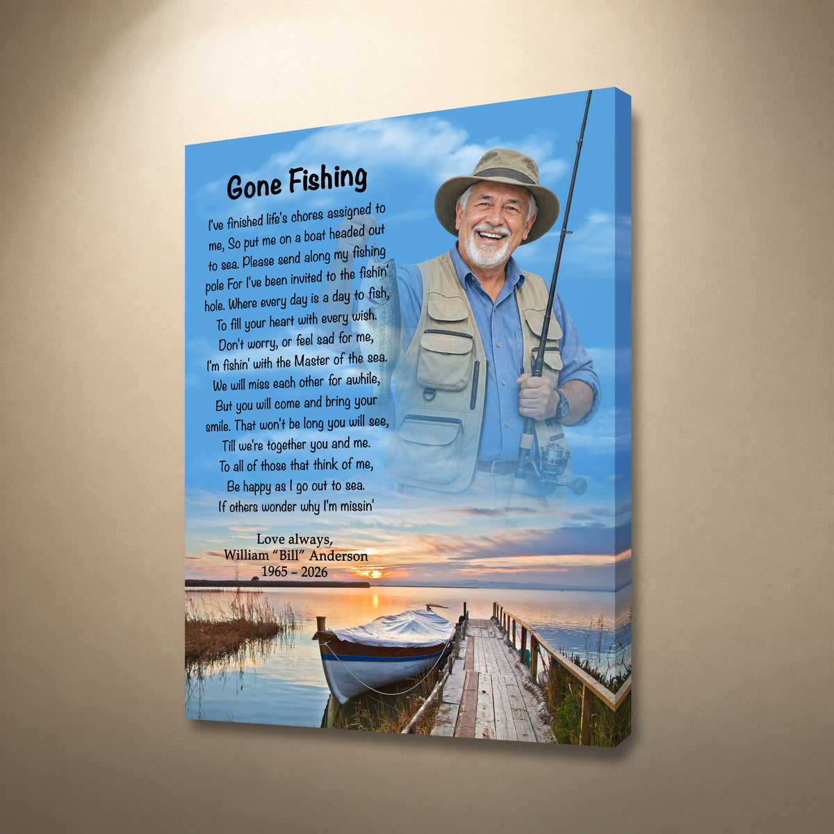 Gone Fishing Memorial Canvas